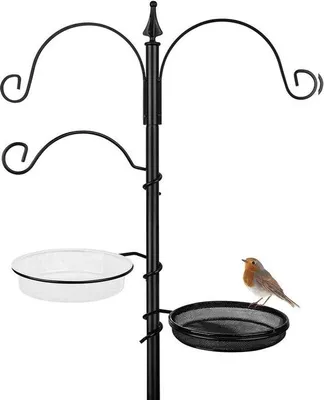 Produktbild von Famanu Vogelvoederstation Wetterfest mit Vogelbad - 195 cm hoch - Schwarz