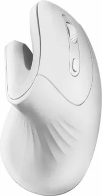 A white ergonomic mouse is shown against a white background.