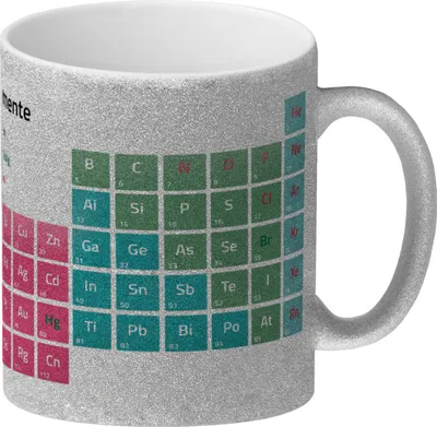 Produktbild von Glitzer-Glitzer-Kaffeebecher mit Periodensystem der Elemente Motiv