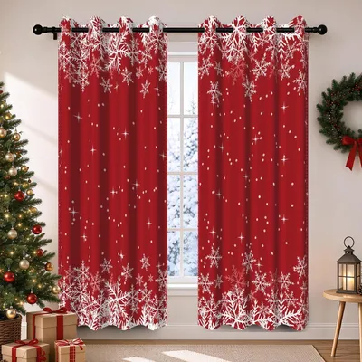 Image de Rideaux de Noël pour chambre à coucher, motif flocons de neige