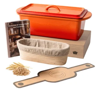 Produktbild von osoltus Brotback Kastenform Set  Gusseisen Topf 29cm 2,6 Liter Emaille orange, KI-generiertes Bild
