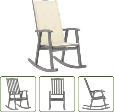 Produktbild von The Living Store Schaukelstuhl mit Auflage Grau Massivholz Akazie