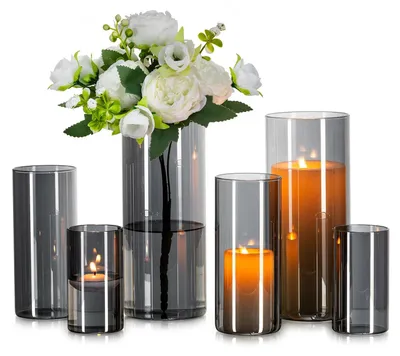 Produktbild von Set von 6 Glasvasen in Grau - Zylinderform