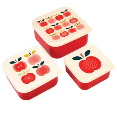 Produktbild von Snack Box 3er Set Vintage Apple Lunchbox Kunststoff ca.11,5x11,5x5,5cm (große Box)