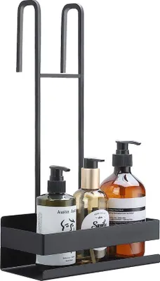 Immagine prodotto di Portaoggetti da doccia sospeso Unyqoos®, nero – acciaio inossidabile SUS304, 23×10×6,5 cm, cestello doccia senza foratura, adatto a cabine doccia/porte in vetro fino a 3,5 cm di spessore