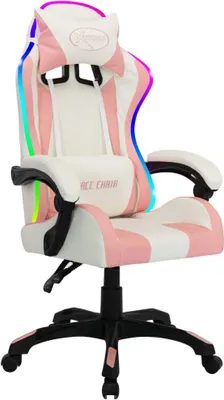 Image de vidaXL Chaise de jeu avec lumières LED RGB Rose et noir Similicuir