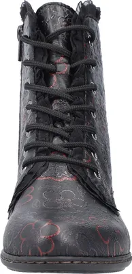 Produktbild von Rieker Damen Stiefelette Schnürboot Blumenmuster Leder Blockabsatz Y0703, Größe:41 EU, Farbe:Schwarz