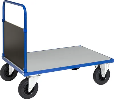 Produktbild von Kongamek Plattformwagen in blau 1000x700x900mm mit geschlossenem Schiebegriff, verzinkter Ladefläche und Gummibereifung ohne Bremse