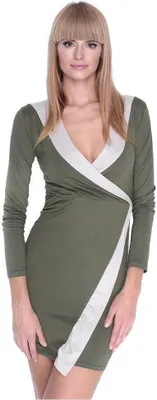 Produktbild von Damen Minikleid Wickelkleid V-Ausschnitt; Khaki/S/M 36/38