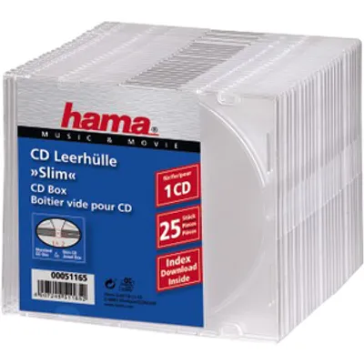 Produktbild von Hama CD Slim Box, 25 pcs./pack, 1 Disks, Transparent, Kunststoff, 145 mm, 130 mm, 125 mm