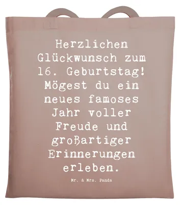 Produktbild von Mr. & Mrs. Panda Beutel Spruch 16. Geburtstag - Braun Pastell - Geschenk, Schultasche, Jutebeutel, Erfahrungen, Happy Birthday, Uni Tasche, Tote Bag, Geburtstagsfreude