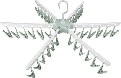 Produktbild von Klappbare Mini-Wäschespinne Trockner Wäscheständer mit 36 Wäscheklammern Trocknend Kleiderbügel für Unterwäsche Socken Handschuhe. (Grün)