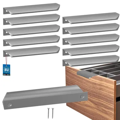 Image de KOTARBAU® Lot de 10 poignées de meubles, poignées d'armoire 148 mm, argent mat (ZnAl), poignées à visser par l'arrière, poignées de chant, poignées de tiroir, cuisine moderne