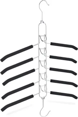 Produktbild von Famanu Kleiderbügel Raumspartend - 5 gepolsterte Kleiderbügel - Antirutsch - Horizontal & Vertikal - Schwarz/Silber