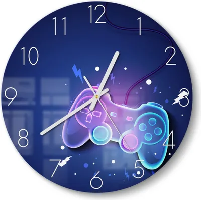 Produktbild von DEQORI Glasuhr Ø30 cm Zahlen 'Neon-Gaming-Dynamik' Wanduhr Glas Uhr Design leise Küchenuhr