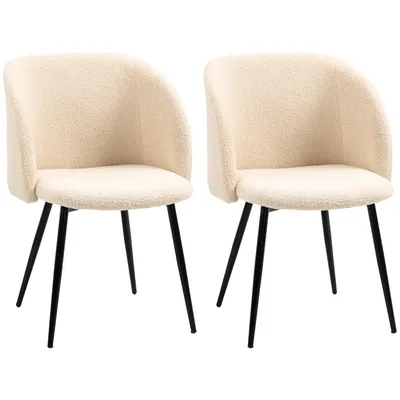 Image de HOMCOM Lot de 2 chaises de salle à manger chaise de cuisine en tissu effet laine boucleé chaise de salon avec pieds en acier - 55 x 62 x 80 cm beige noir