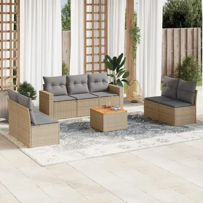 Produktbild von CLORIS 8-tlg. Garten-Sofagarnitur - mit Kissen - Beige Poly Rattan - Gartenmöbelgarnituren LL0000257639