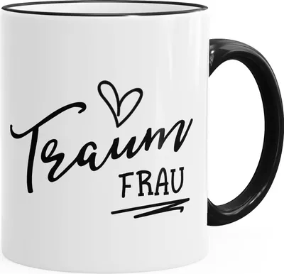 Produktbild von Geschenk-Tasse für Freundin Frau Traumfrau Herz Kaffee-Tasse mit farbigem Henkel MoonWorks® schwarz unisize