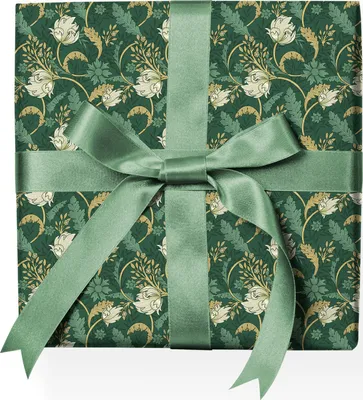 Produktbild von Florales Jugendstil Geschenkpapier mit Tulpen und Blatt Ranken, grün - G22184, 32 x 48cm