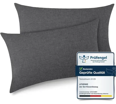 Obrázok produktu pre Sada 2 vankúšových poťahov, 50x80 cm, tmavosivá farba, 100% predpraná bavlna, so zipsom, Oeko-TEX