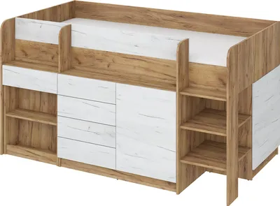 Produktbild von Bett mit Schreibtisch Smile R (Rechts) Kindermöbel Schlafzimmer-Sets Hochbett Etagenbett Craft Gold / Craft Weiß