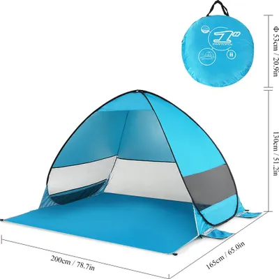 Produktbild von Automatisches Pop-up-Strandzelt, Cabana, tragbar, UPF 50+, Sonnenschutz, Camping, Angeln, Wandern, Überdachung