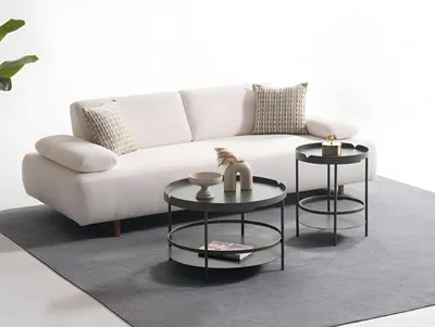 Produktbild von Grüner Wohnzimmer Tisch-Set Runder Couchtisch Beistelltisch 2tlg