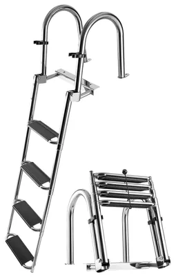 Produktbild von SucceBuy Ausziehbare Bootsleiter mit 4 rutschfesten Stufen, breiten Pedalen und Handlauf, belastbar bis 272 kg, Schwimmdeckleiter für Heckmontage, Teleskopleiter aus Edelstahl 304 für Boote, Docks und Pools