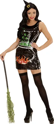 Produktbild von y Halloween Paillettenkleid Hexe schwarz-bunt