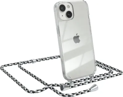 Produktbild von EAZY CASE Handykette kompatibel mit Apple iPhone 14, Handyhülle mit Umhängeband, Handykordel, Schutzhülle Clear, Band in Schwarz
