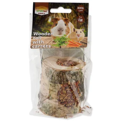 Obrázok produktu pre Drevený valček na hryzenie s mrkvou 150 g