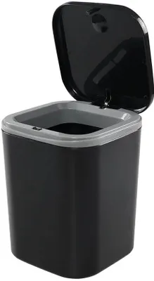 Immagine prodotto di Contenitore per rifiuti da scrivania, capacità 0,5 galloni, colore nero, con coperchio a ribalta, ideale per l'organizzazione dell'ufficio