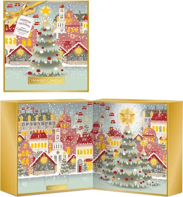 Produktbild von Yankee Candle Passport to the Holidays kalendarz adwentowy książka świeca wotywna w szkle 12x37 g + świeca tea light 12x9,8 g + szklany świecznik