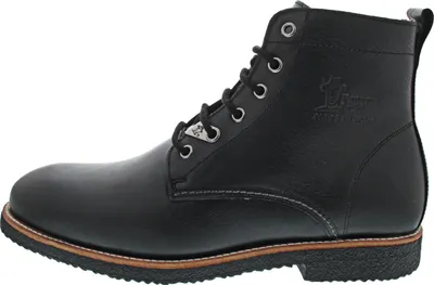 A black leather boot shown from the side against a white background.