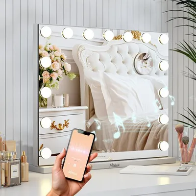 Produktbild von Mirlux Hollywood Make Up Spiegel - LED-Beleuchtung - 10x Zoom - weiß - Bluetooth - 58x48cm