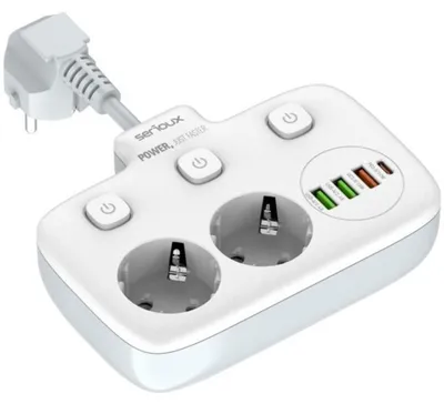 Obrázok produktu pre Zásuvková lišta Serioux PS24W, 2 zásuvky, 6x USB, USB-C PD, QC 3.0