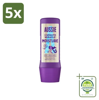 Immagine prodotto di 5 maschere per capelli Aussie "3 Minute Miracle Moisture" - 225 ml - confezione grande - 5 pezzi