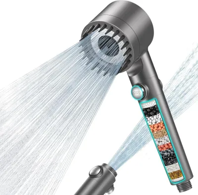 Produktbild von Duschkopf mit Filter Hochdruck Handbrause mit Filtration in 15 Schichten 1,5M Schlauch 3 Strahlarten Sparduschkopf für Entfernen vom harten Wasser, Rest-Chlor, Bakterien und Schwermetall, für Bad, Wasseraufbereitung, Duschvergnügen