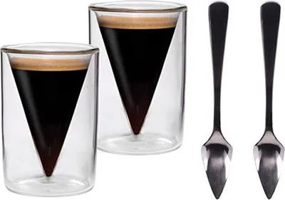 Productafbeelding van Famanu Latte Macchiato glazen, 2 stuks, elk 70 ml - dubbelwandig, inclusief lepel