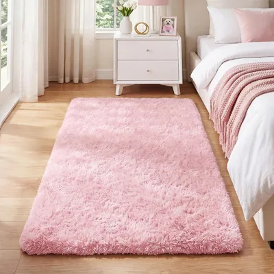 Produktbild von Hochflor Teppich Wohnzimmer Schlafzimmer Läufer 60x100cm Pink
