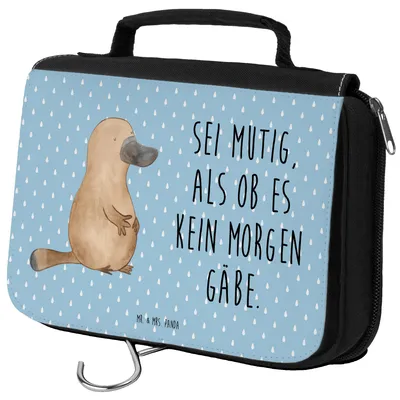 Produktbild von Mr. & Mrs. Panda Kulturbeutel Schnabeltier Mut - Blau Pastell - Geschenk, Meer, Kosmetiktasche, Neustart, Arbeit, Lebensweisheit, Büro, kosmetiktäschchen, Schminktasche
