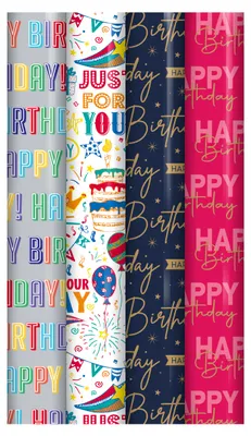 Produktbild von Geschenkpapier Happy Birthday – Geburtstagspapier für Kinder – 300 x 70 cm – 4 Rollen
