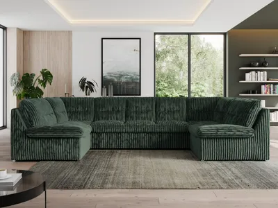 Produktbild von Sofa XXL U-Form Beige, Wohnlandschaft U Form mit Schlaffunktion, Sofa mit Schlaffunktion, Schlafsofa, Wohnzimmer Couch mit schlaffunktion - Morbido U - Grün Cord