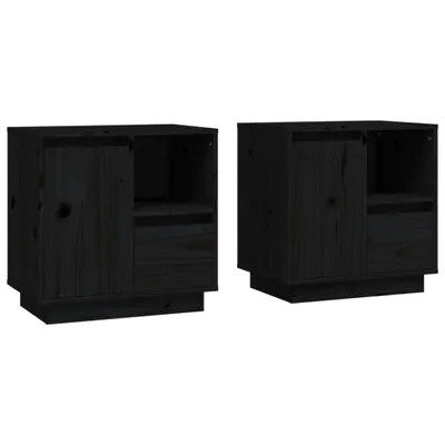 Produktbild von Nachttische 2 Stk. Schwarz 50x34x50 cm Massivholz Kiefer