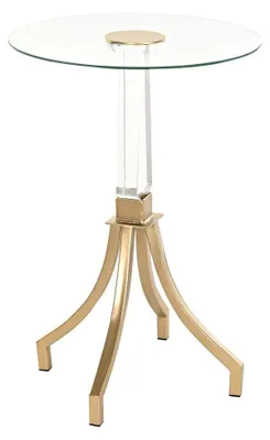 Immagine prodotto di Tavolino ausiliario, dimensioni 42 x 42 x 62 cm, in metallo e acrilico, color oro, ideale per il soggiorno