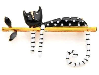 Produktbild von Brosche - Elegante schwarze Katze - Vielseitiges Accessoire - Sicherheitsnadelbefestigung - Stilvolles Design - Schmucklegierung - Universelle Anwendu