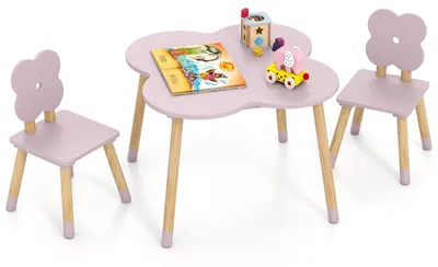 Produktbild von COSTWAY Kindertisch mit 2 Stühlen, 3 teilige Kindersitzgruppe mit Kiefernholzbeinen, Maltisch Spieltisch, Basteltisch für Kinder ab 3+, Rosa