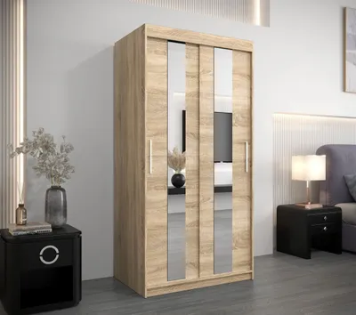 Obrázek produktu pro Šatní skříň se zrcadly JOSEFA - šířka 100 cm, dub sonoma