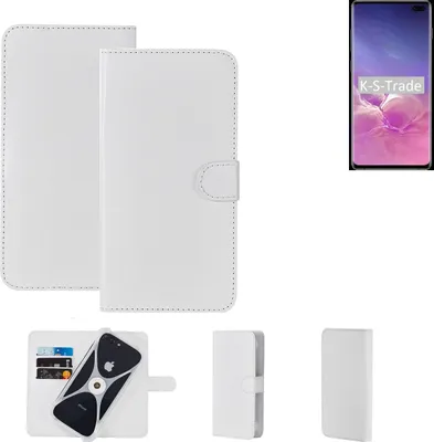 Produktbild von K-S-Trade Handy Hülle Schutz Hülle kompatibel mit Samsung Galaxy S10+ (DUOS) Cover Case Bookstyle Bumper weiß 1x