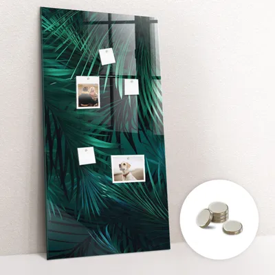 Obrázok produktu pre Magnetická tabuľa na stenu - Memo Tabuľa Sklenená - vrátane 5 magnetov - 60x120 cm - Tropické listy